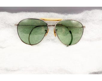 Vintage WW2 Aviator Sunglasses Green Lenses Metal Frame Pre-Ray Ban Glasses AO