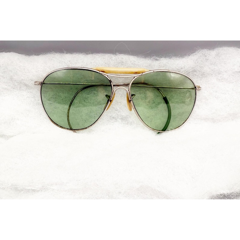 Vintage WW2 Aviator Sunglasses Green Lenses Metal Frame Pre-Ray Ban Glasses AO afbeelding 1