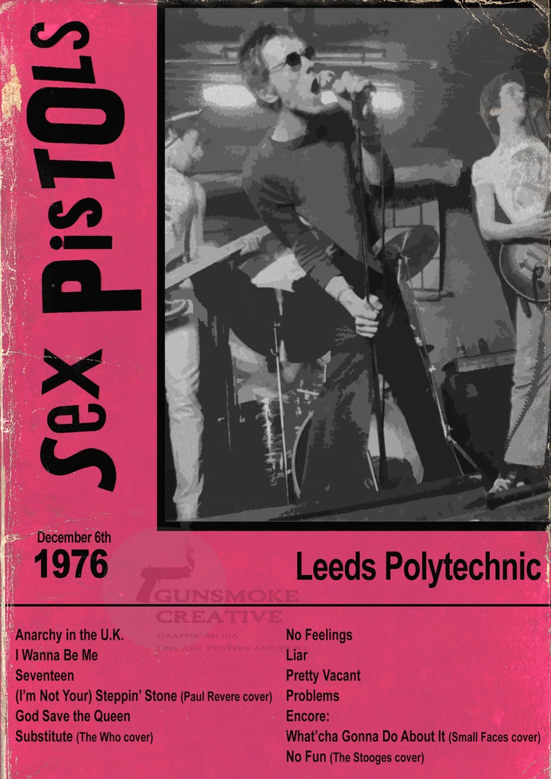 Sex Pistols Poster Leeds Polytechnic 1976 Concert Poster Etsy Uk