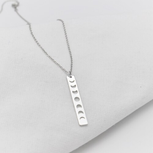 Celestial Lunar Phase Bar Necklace Rhodium Plated Silver Etsy
