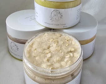 Whipped Sugar Scrub, Handmade Foaming Body Polish, Sea Moss infused moisturizing sugar body scrub, all natural sugar scrub, 10oz Sugar Scrub