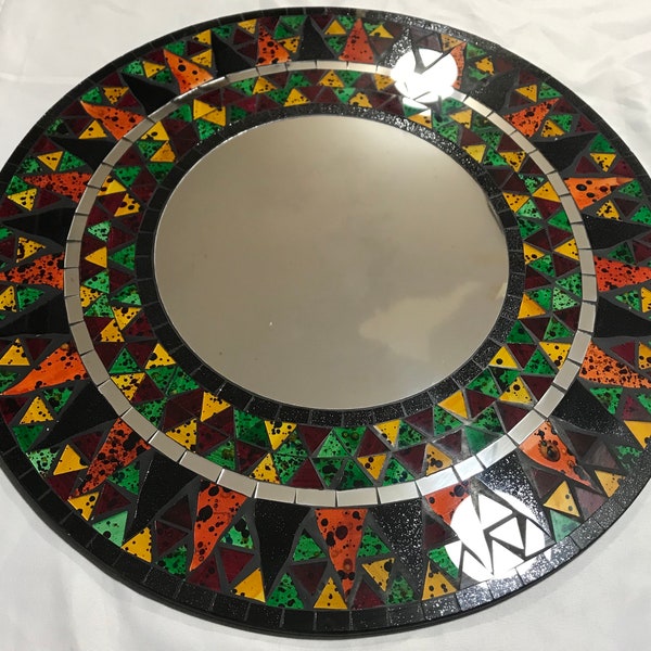 Beautiful 60cm Mosaic Mirrors Black/Orange Sun Red Tulip Rainbow Black Dot SLIGHT SECONDS! Fair Trade, Handmade