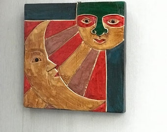 Sun & Moon Wall Plaques Choice Of Designs Wood Or Colour Fair Trade, Hand Carved, Handmade