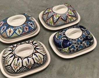 Tunisian Ceramic Butter Dishes. Choice Of Design. Delightful Dining Range. Handmade, Hand Painted. One Supplied.