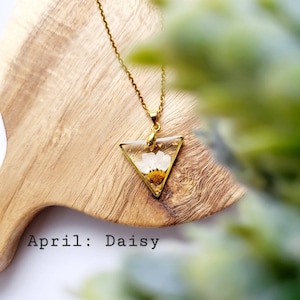 April birth flower necklace, Daisy flower, Handmade Birth Month Real Flower Necklace, Personalized Pressed Resin Pendant Jewelry