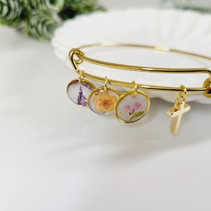 Pulsera personalizada con la flor del mes de nacimiento, hecha a mano con flores secas naturales, regalo de cumpleaños, propuesta para dama de honor, pulsera del jardín familiar para mamá