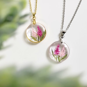 August Birth Flower Necklace: Gladiolus Pressed Flower Resin Pendant
