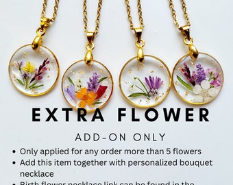 EXTRA FLOWER - Personalized birth flower bouquet necklace, Handmade Family Garden Real Flower Necklace