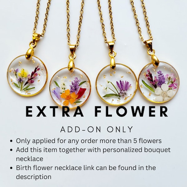 EXTRA FLOWER - Personalized birth flower bouquet necklace, Handmade Family Garden Real Flower Necklace