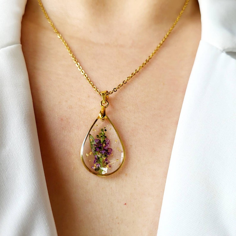 July Birth Flower Necklace Larkspur Flower Handmade Birth Etsy