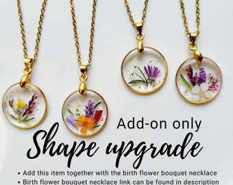 PENDANT SHAPE UPGRADE - Personalized birth flower bouquet necklace, Handmade Family Garden Real Flower Necklace,Custom Pressed Resin Pendant