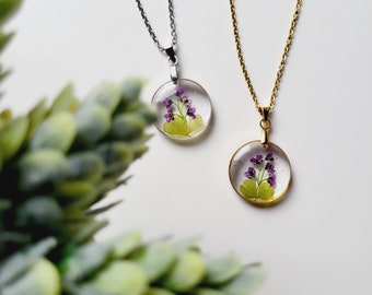 February birth flower necklace, Pansies flower, Handmade Birth Month Real Flower Necklace, Personalized Pressed Resin Pendant Jewelry