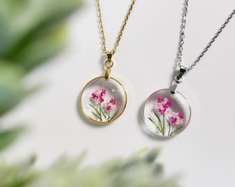 November birth flower necklace, Chrysanthemums, Handmade Birth Month Real Flower Necklace, Personalized Pressed Resin Pendant Jewelry