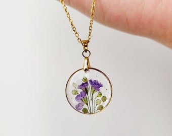 September birth flower necklace, Morning glory flower, Handmade Birth Month Real Flower Necklace, Personalized Pressed Resin Pendant Jewelry