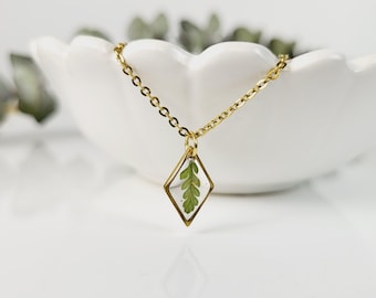 Tiny Fern Necklace: 18k Gold Plated, Pressed Flower Pendant