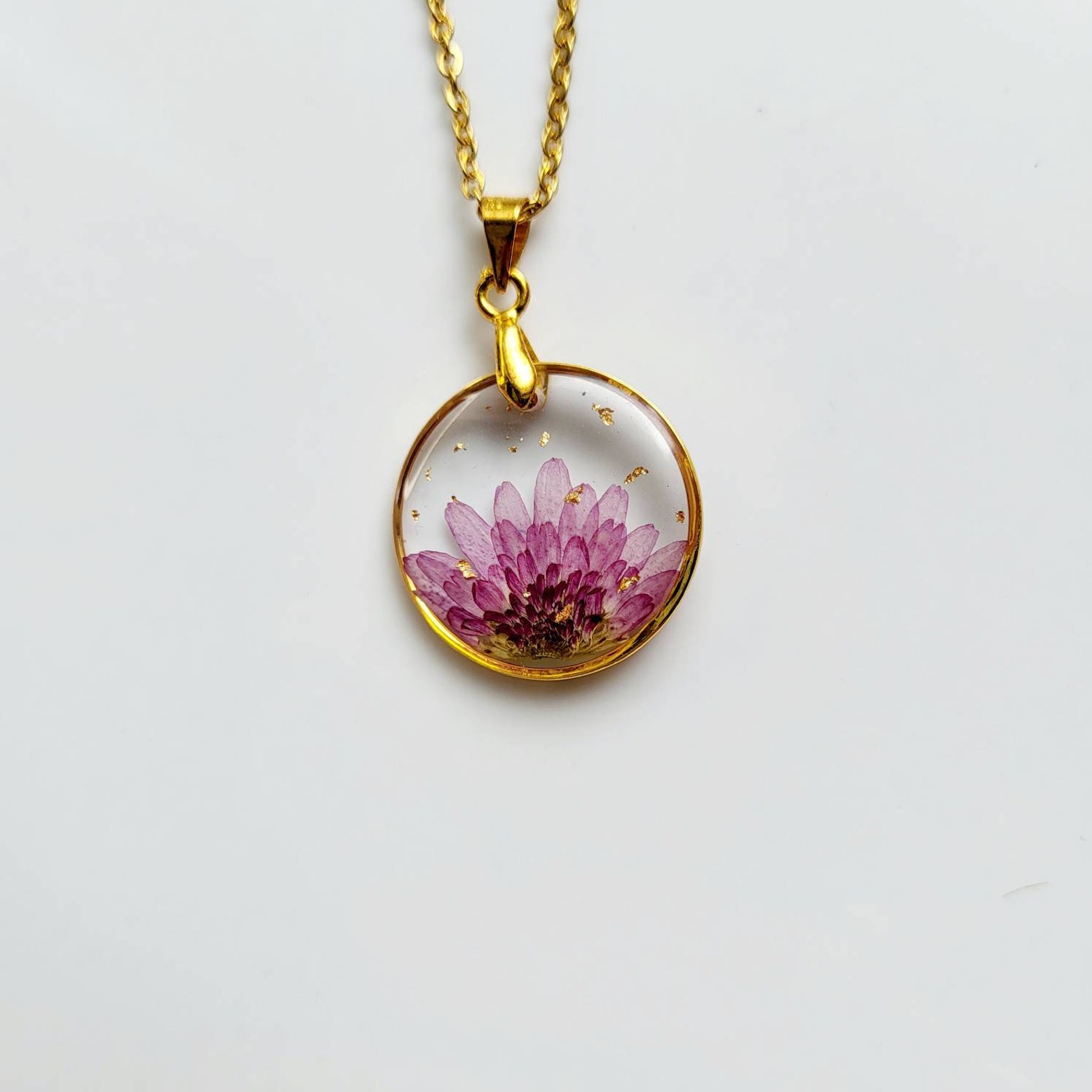 November Birth Flower Necklace, Chrysanthemums, Handmade Birth Month Real Flower Necklace