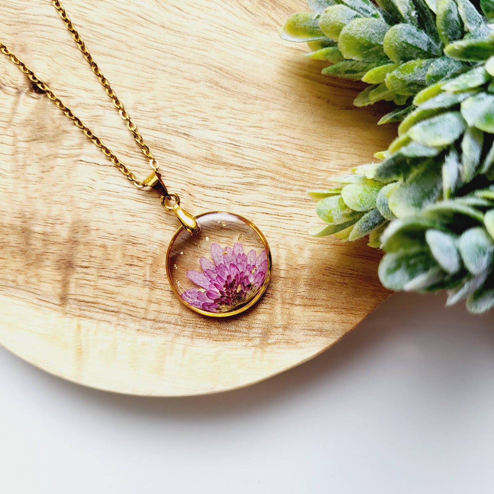 November Birth Flower Necklace, Chrysanthemums, Handmade Birth Month Real Flower Necklace