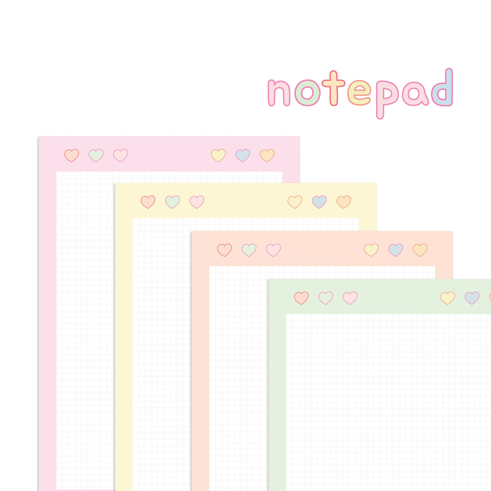 Cute notepad digital pastel memo pad printable A5 A4 | Etsy