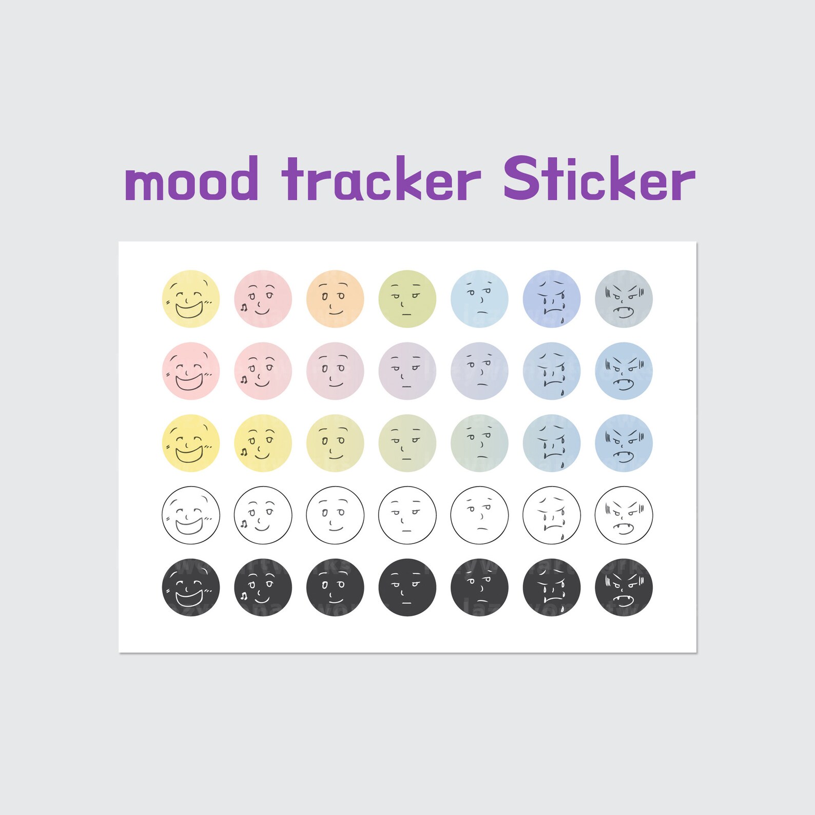 Mood tracker stickers digital emoji bullet journal | Etsy