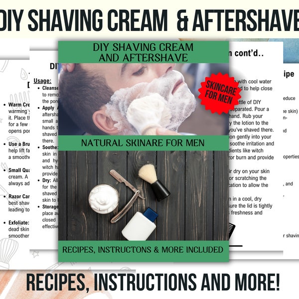 DIY Shaving Cream, Aftershave Recipe, Men Skin Care 100% Natural, Organic Men Skincare, Skincare for Men, Shaving Cream Recipe