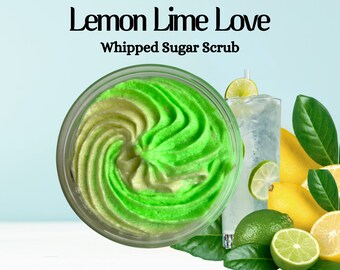 Lemon Lime Whipped Sugar Scrub, Citrus Sugar Scrub, Handmade Body Scrub, Shea Body Scrub, Moisturizing Skincare, Spring Body Stuff