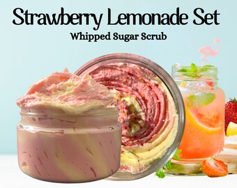 Whipped Strawberry Lemonade Gift Set, Exfoliating Body Scrub, Whipped Body Butter and Sugar Scrub, Shea Butter Base, Moisturizing, Luxurious