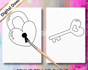Couple's Sip and Paint Kit: Lock and Key Canvas (Digital Download)