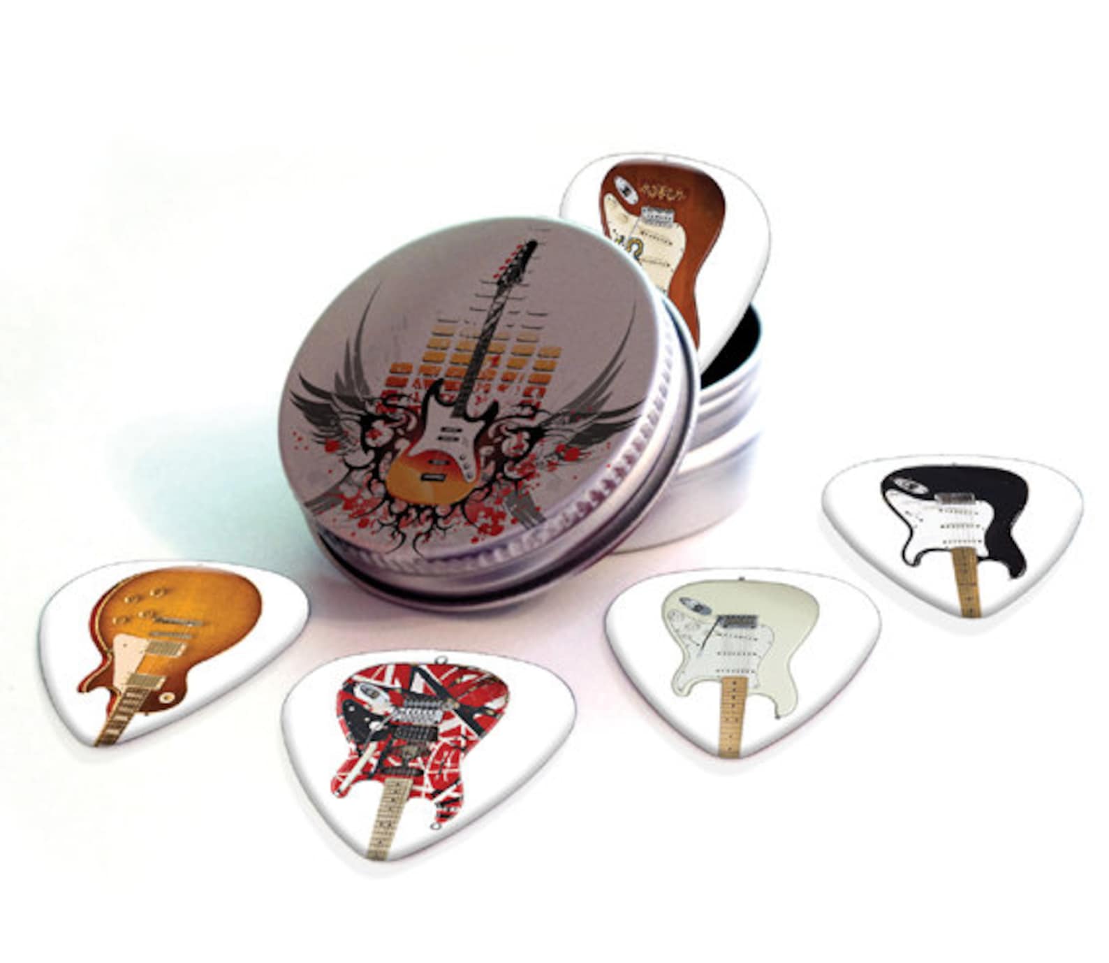 Guitars 5 X Premium Guitar Picks & Tin Etsy
