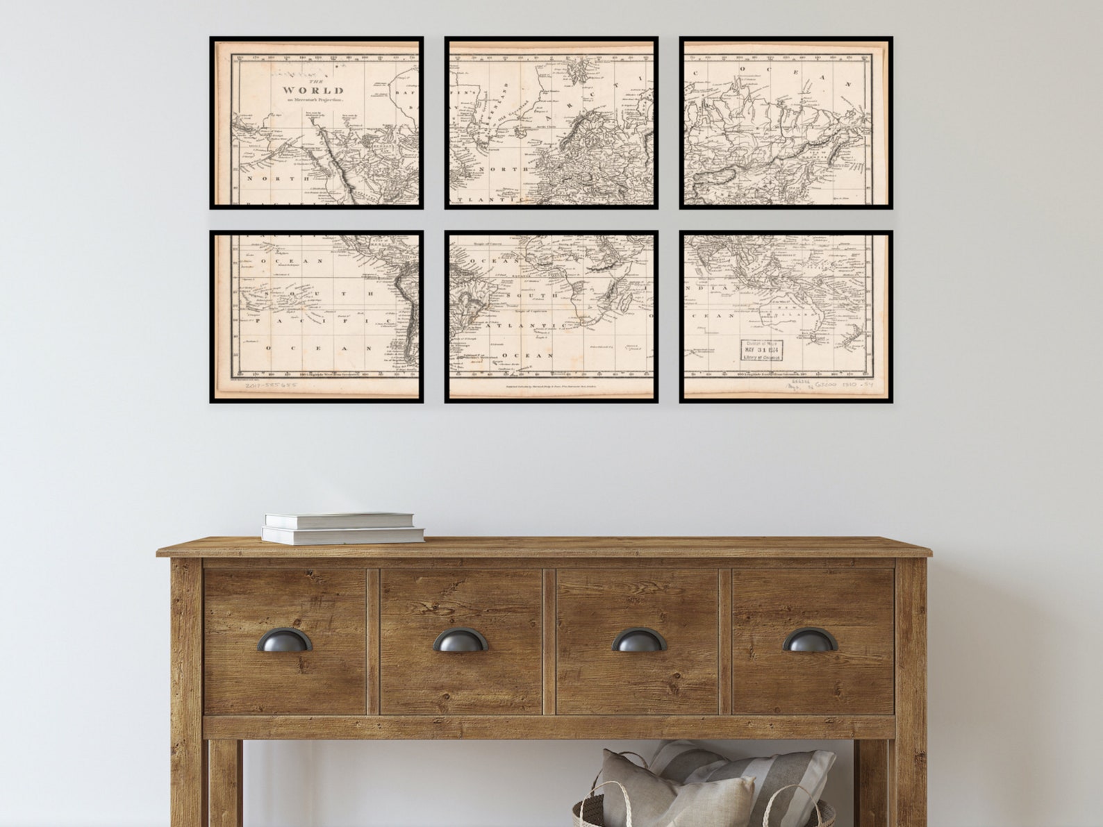 Printable Vintage World Map Wall Art 6 Parts As Instant Download Etsy
