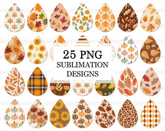 Fall Earrings Sublimation, Autumn Earrings Teardrop png, Earrings Designs Pumpkin, Earrings Bundle, Tear Drop Earrings