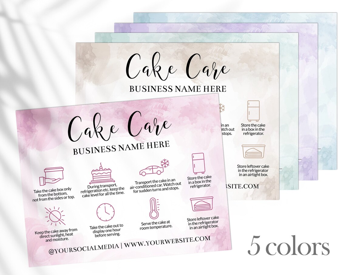 Cake Care Card Cake Instructions Editable Cake Care Card Etsy