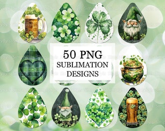 St Patrick's Day Earrings Sublimation, St Patricks Day Earrings Teardrop png, Earrings Designs Clovers, Shamrock Tear Drop Earrings Bundle