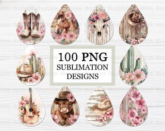 Disegni di orecchini western con stampa a sublimazione, orecchini a goccia da cowgirl png, design di orecchini western Coquette, orecchini a forma di mucca rosa delle Highlands png