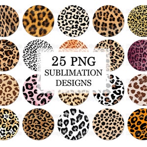 May include: 25 PNG sublimation designs featuring leopard print patterns in various colors and styles. The designs are perfect for creating unique and stylish projects.