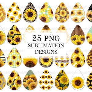 Sunflower Earrings Sublimation, Sunflower Earrings Teardrop png, Earrings Designs Sunflowers, Earrings Bundle, Tear Drop Earrings