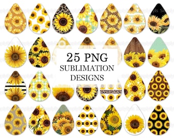 Sunflower Earrings Sublimation, Sunflower Earrings Teardrop png, Earrings Designs Sunflowers, Earrings Bundle, Tear Drop Earrings
