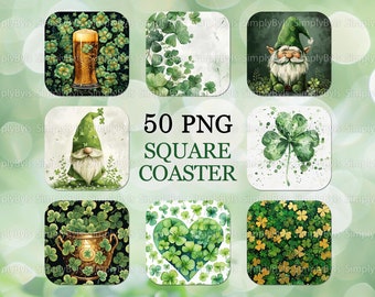 St Patrick's Day Square Coaster png, Square Coaster Designs, St Patrick's Day Coasters png, Clover Shamrock Coasters Sublimation