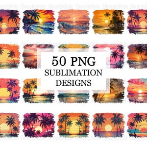 Retro Beach Sunset Sublimation Designs, Summer Background png, Ocean Sublimation Backgrounds, Palm Trees Print Designs Downloads image 1