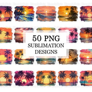 レトロビーチサンセット昇華デザイン、夏の背景png、海の昇華背景、ヤシの木プリントデザインのダウンロード