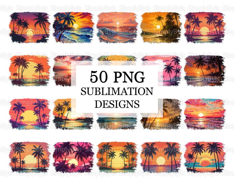 Retro Beach Sunset Sublimation Designs, Summer Background png, Ocean Sublimation Backgrounds, Palm Trees Print Designs Downloads image 1