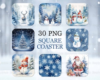 Julunderläggspaket med fyrkantiga julunderlägg, vinterunderlägg png, sublimeringsdesigner för fyrkantiga julunderlägg, sublimeringsdesigner för julunderlägg