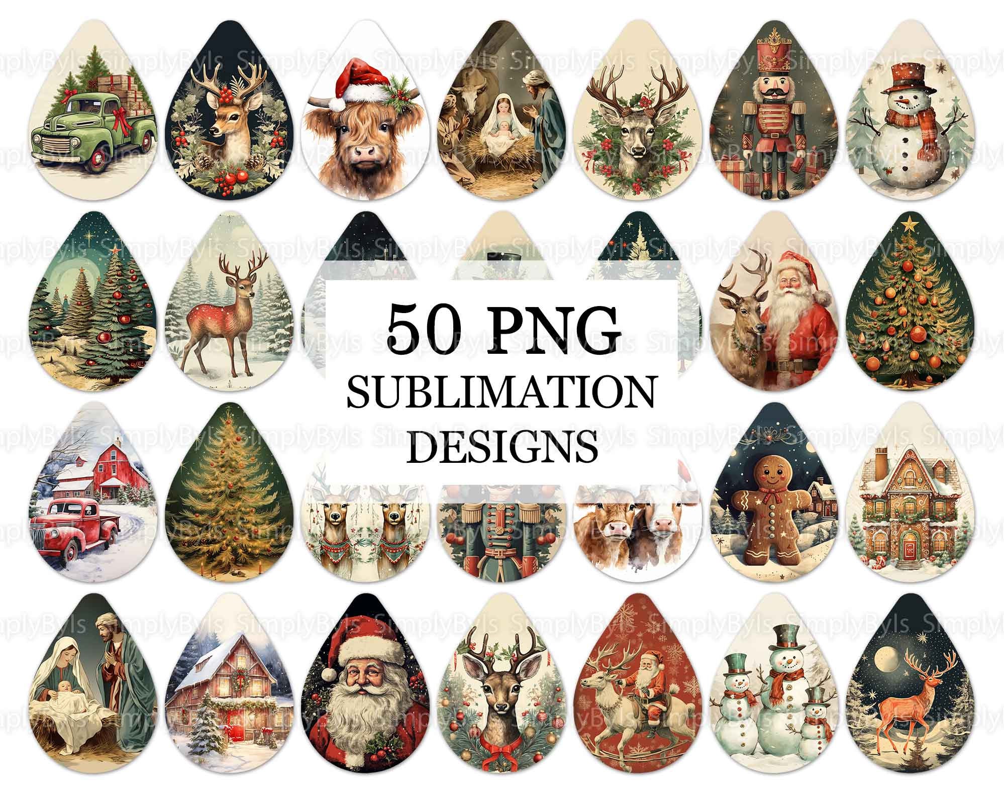 Christmas Earrings Sublimation Designs, Christmas Earrings Teardrop png, Vintage Christmas Earring png, Retro Earrings Tear Drop Bundle