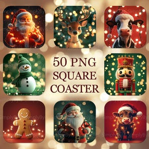 Christmas Square Coaster png, Christmas Coaster Designs, 3D Christmas Coasters png, Christmas Lights Square Coaster Sublimation