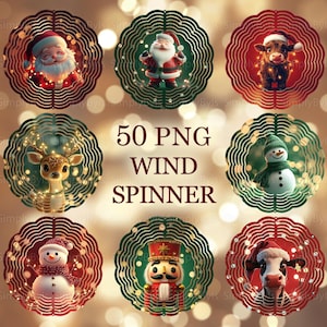 Könnte beinhalten: Ein Satz mit 50 PNG-Bildern für Windmühlen mit verschiedenen Weihnachtsthemen. Die Bilder zeigen einen Schneemann, ein Rentier, eine Kuh, einen Nussknacker, den Weihnachtsmann und einen Schneemann. Die Bilder sind kreisförmig gestaltet und in Rot- und Grüntönen gehalten.