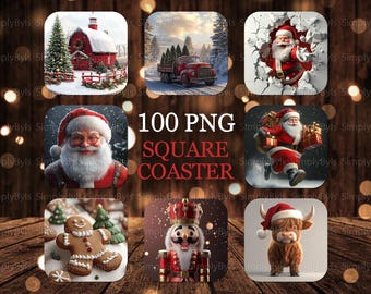 Christmas Square Coaster png, Christmas Square Coaster Bundle, 3D Christmas Coasters png, Christmas Square Coaster Sublimation Designs