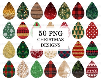 Christmas Earrings Sublimation Designs, Christmas Earrings Teardrop png, Earrings Graphics Christmas, Earrings Bundle, Tear Drop Earrings