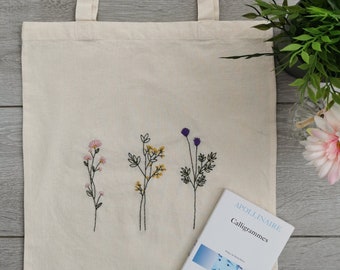 Canvas-Tasche/Bestickte Tasche/Einkaufstasche/Stickerei/Stickerei/Bestickte Tasche/Handgemacht/Blumen/Blumen/Frühling/Gestickte Blumen