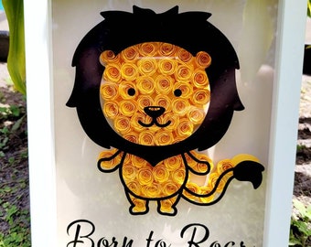 Lion Art Lion Wall Décor Lion Frame Lion Shadow Box Lion Birthday Gift Lion Nursery Wall Art Flower Lion Toddler Room Décor Safari Décor