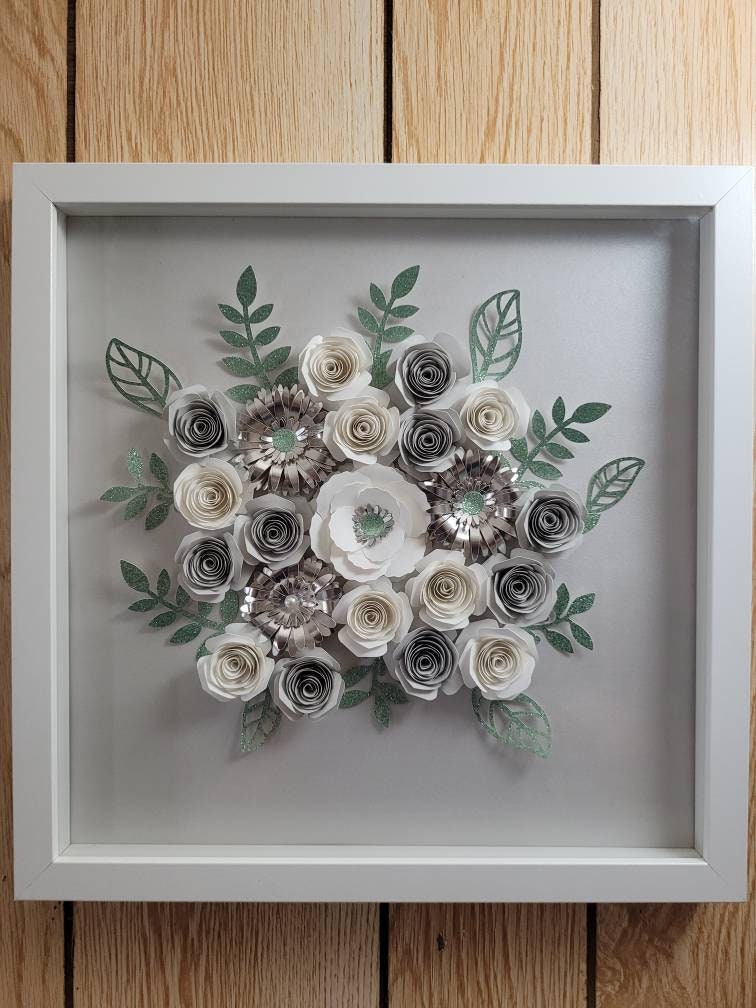 Paper Flower Silver Flowers Shadow Box Unique Wedding Gift
