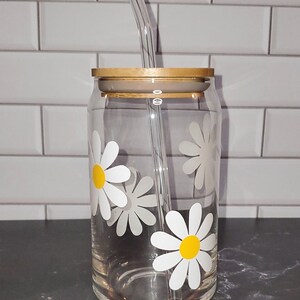 Iced Coffee Glass | Cute daisy coffee cup | flower mug | clear coffee glass cup | beer can glass | Gift for her | Floral cup